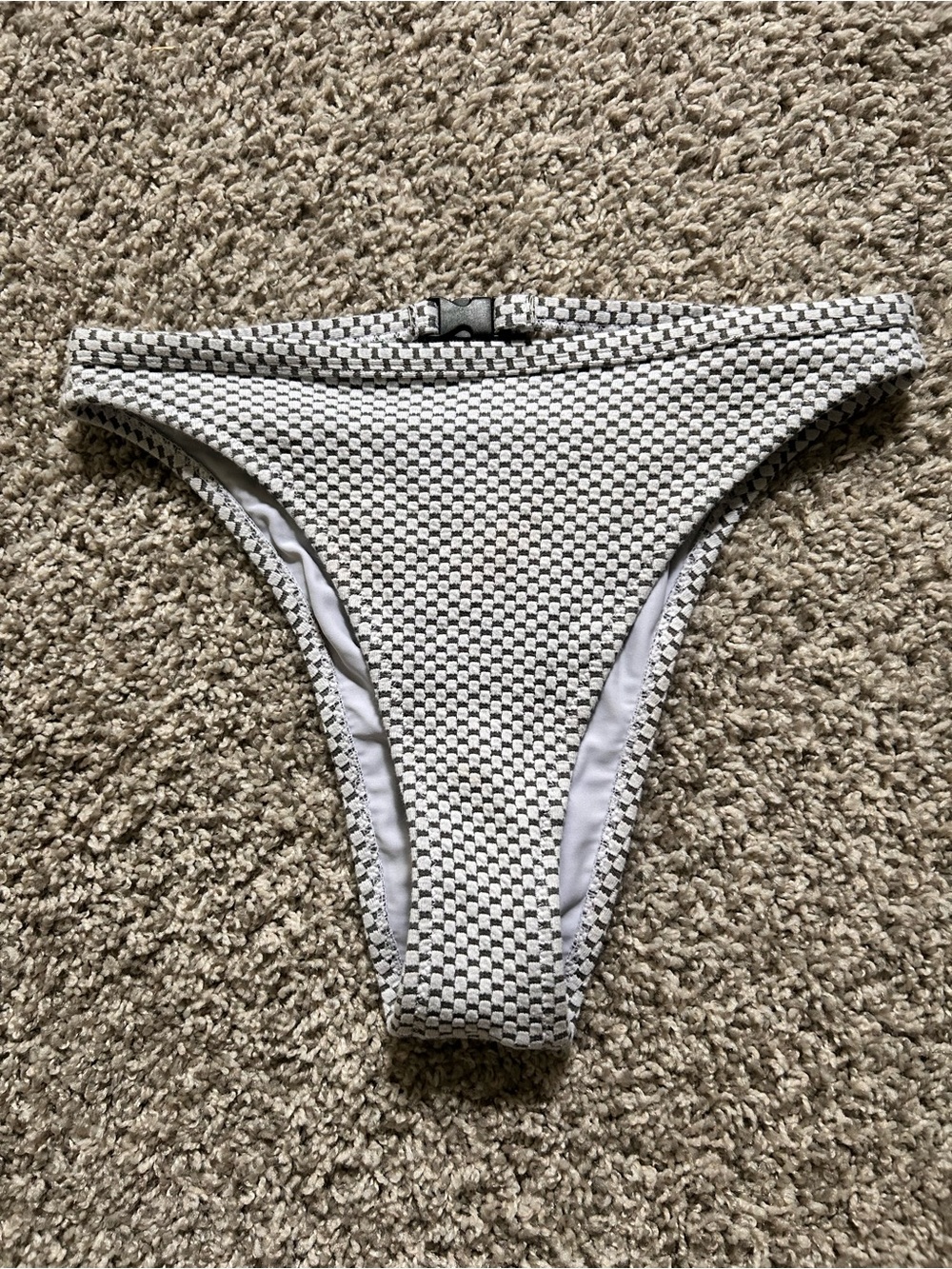 High-Waisted Sporty Cutout Checkered Bikini Bottom
